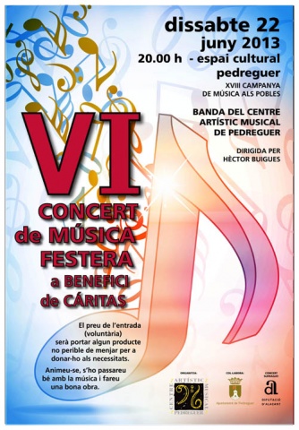 Cartell del VI Concert de Música Festera a benefici de Cáritas Cartell del VI Concert de Música Festera a benefici de Cáritas