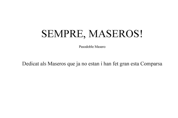 Portada del pasdoble "Sempre, Maseros!"